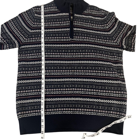 Mens Navy Fair Isle Cotton Wool Quarter Zip Sweater Large Nordic Elevated Casual - Picture 7 of 8